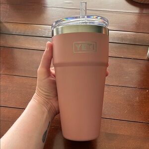 Yeti Blush Pink Tumbler with Clear Lid and Straw